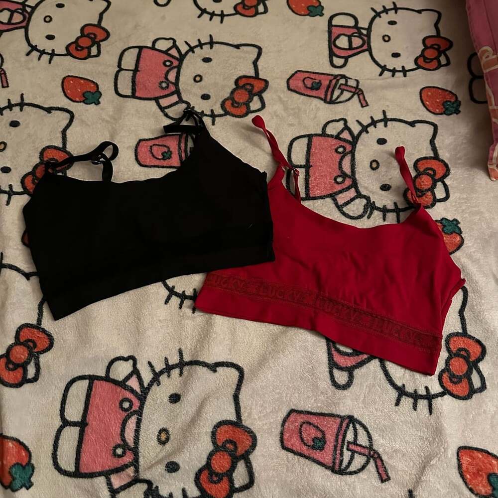Lucky Brand Seamless Bralette Set (Black and Red, Size Small)